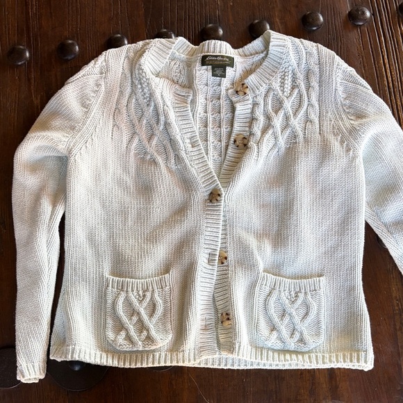 Eddie Bauer Sweaters - Eddie Bauer Cream Cable Knit Cardigan
